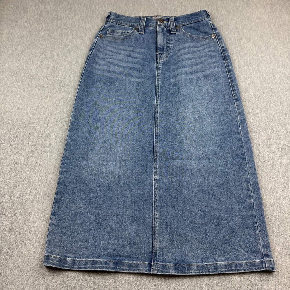 True‎ Religion Maxi Skirt Women 28 Slit Blue Denim Medium Wash Long 31"
